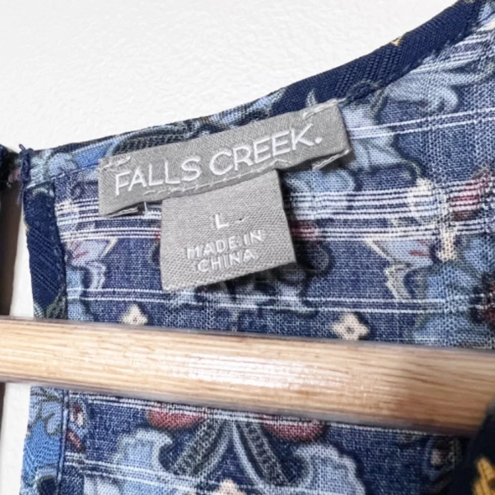 NWT Falls Creek Womens Sleeveless Floral Print Tiered Tank‎ Top Blue Yellow - Picture 14 of 16